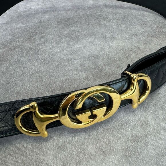 Gucci Zumi Black Leather Quilted Belt with Gold Buckle 550122 90/36 - Picture 5 of 10